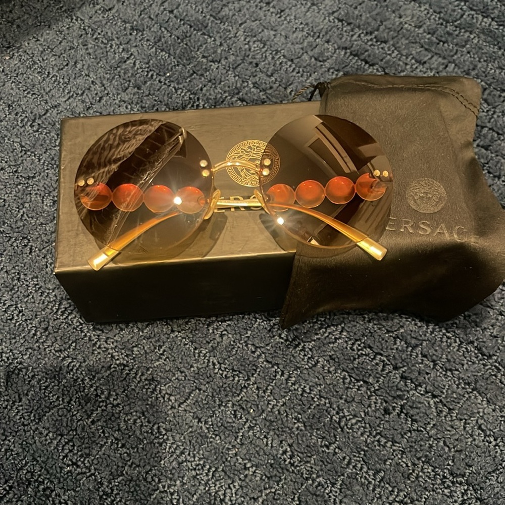 Versace round sunglasses gold tan brown